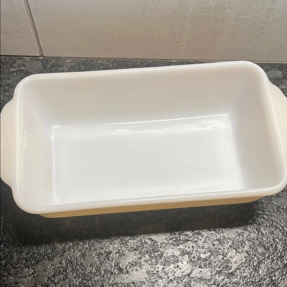9” Fire King Peach Luster loaf pan Baking Dish. Excellent condition Vintage